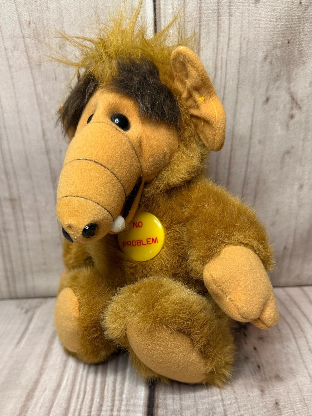 ALF Alien Life Form Plush Stuffed Animal Yellow "No Problem" Button